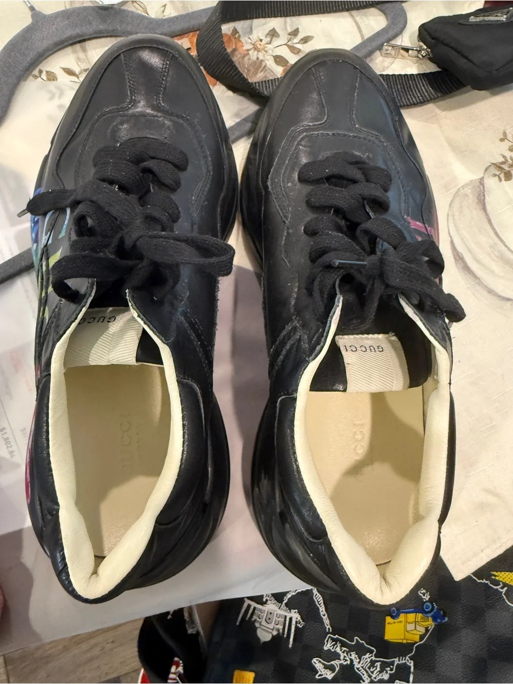 Gucci Black Leather Sneakers with Cream Lining